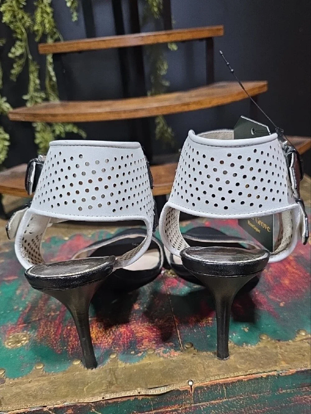Michael Kors Leather Black and White Perforated Strap Heels